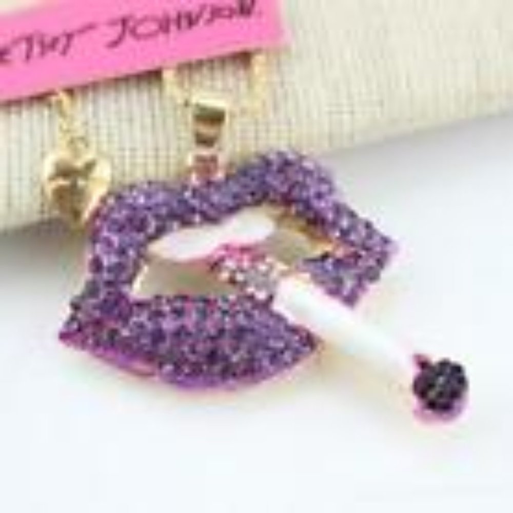 Purple Betsy Johnson Rhinestone Lips Necklace